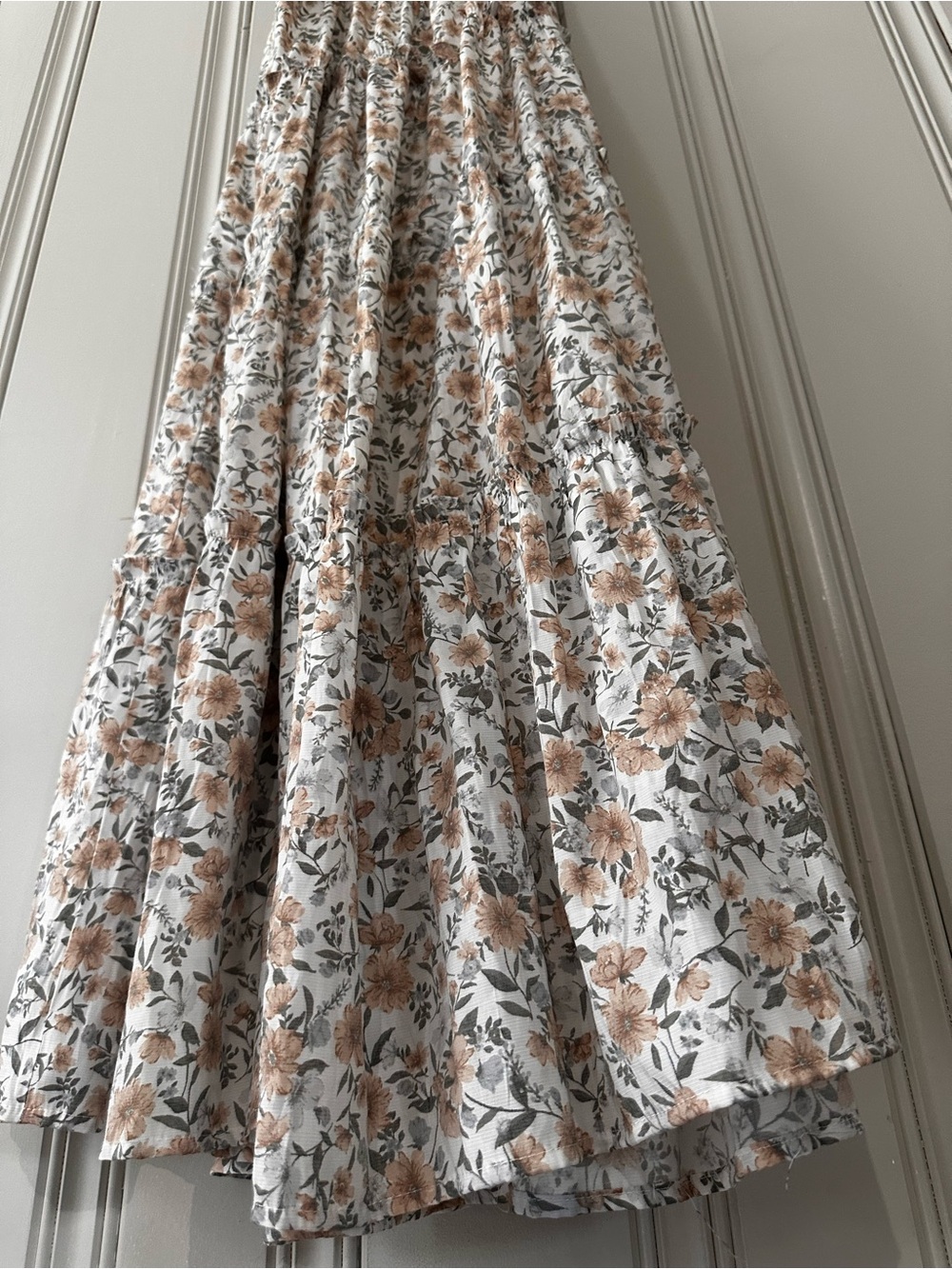 Sunlit Floral Tiered Maxi Dress in White and Tan - Picture 8 of 13